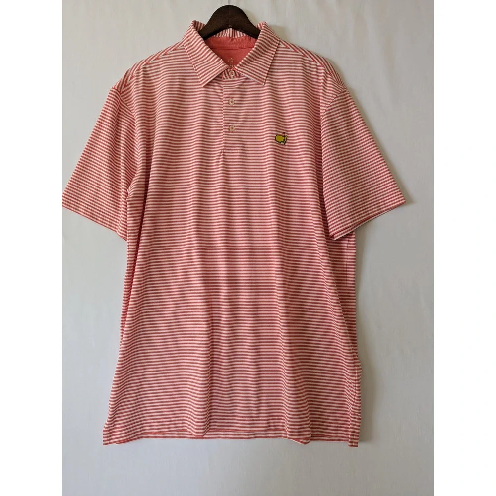 Masters Tech Mens Golf Polo Shirt Large Orange White Striped Short Sleeve Logo - Picture 3 of 10